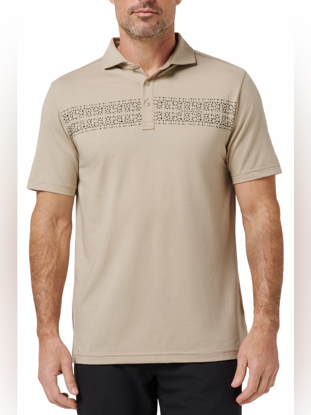TravisMathew Island Fossil Flower Market Stripe Piqué Polo in Size L